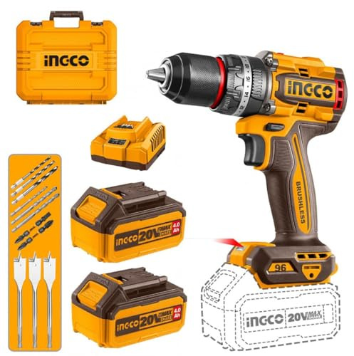 Ingco Cidli20968e Trapano a Percussione a Batteria 20 V Brushless 96 nm Mandrino 13 mm 2 batterie 4 ah