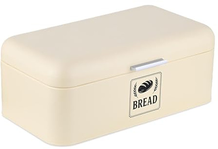 Relaxdays Panera, Caja para Pan con Tapa y asa, HBT: 17 x 42 x 24 cm, para Guardar Pan, panera Retro, Metal, Beige