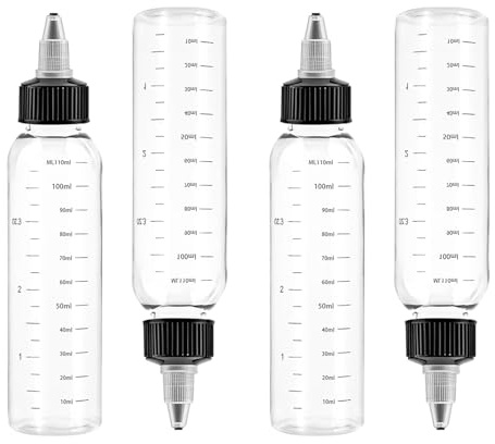 Tholire 4-Piece Hair Oil Applicator Set with Scale Measurement, 120ml Refillable Squeeze Bottles for Salon, Hair Color, and Liquid Products