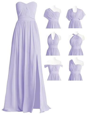 Vestidos de dama de honor convertibles para mujer, vestido de noche formal y largo para dama de honor, Lila, 48 Grande