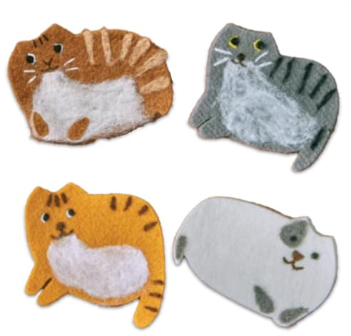 Bits and Pieces Cat Shaped Felt Wool Coasters for Drinks, 4 Piece Coaster Set - Moisture Absorbent Drink Coasters, Gifts for Cat Lovers, 5 Inch x 4 Inch