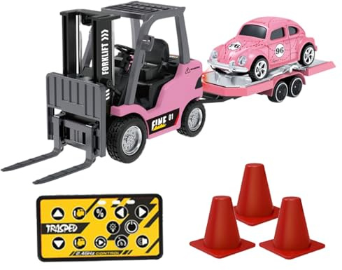 Mini carretilla elevadora 1/64 divertidos sonidos realistas mini carretilla elevadora de control remoto recargable con barricada juguete de elevación móvil para regalos navideños de cumpleaños y