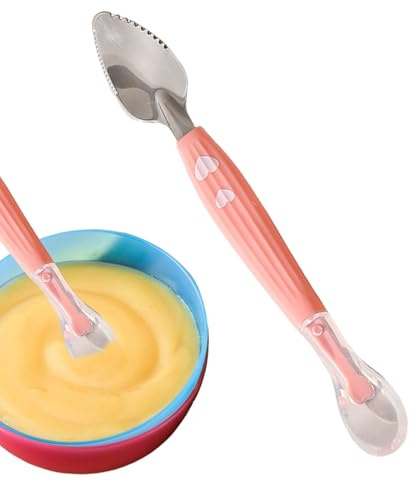 Cucchiaio per frutta – raschietto per fango per bambini, dispositivo di allenamento in silicone a doppia testa, strumento di svezzamento sicuro per la pratica di alimentazione, cucchiaio con punta