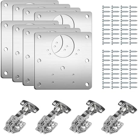 84 PCS Cabinet Hinge Repair Plate 4 Full Overlay Straight Bend Cabinet Hinges 8 Hinge Repair with 72 Screws Kit Soft Close Standard Kitchen Cabinet Door Hinge for Wardrobe Bathroom Furniture