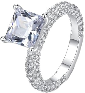 Ayoiow Weißgold Eheringe, Quadratisch Weiß Labordiamant und Moissanit Vorsteckring Weissgold 585, Weissgold Eheringe