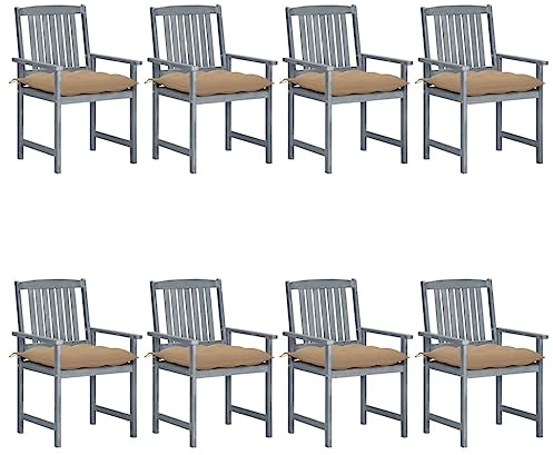 KTHLBRH Set mit 2 Regiestuhlen für den Garten aus massivem Akazienholz mit Kissen, graues Finish, witterungsbeständig und leicht zu reinigen
