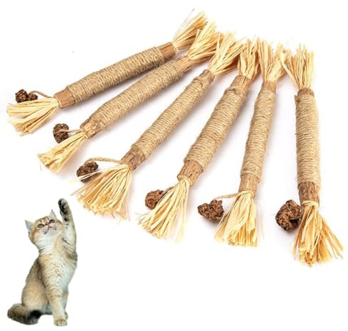 VorPrillynt Bastoncini Erba Gatta per Gatti, Naturale Bastoncini Matatabi per Gatti, 6 Pezzi Giocattoli di Erba Gatta, Denti di Gatto Pulizia Masticare Giocattoli, per Eliminare Alitosi e Tartaro