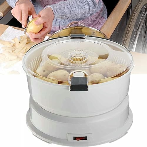 Electric Potato Peeler and Vegetable Slicer Machine with Rotary Safetys Lock and Container for No Mess Peeling