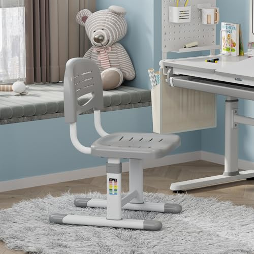 [en.casa] Kinderstuhl Sauda Schreibtischstuhl Kinder 75 x 36 x 46 cm höhenverstellbarer Kinderschreibtischstuhl belastbar bis zu 100 kg Hellgrau/Weiß