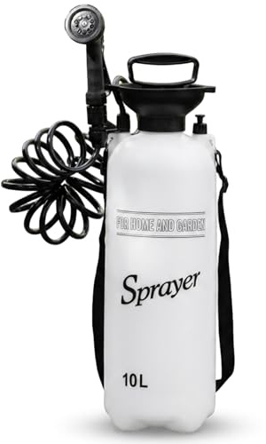 Joygoodta Portable Camping Shower 10L, Portable Shower with 10 Modes Sprayer & Hose for Outdoor Picnic Garden Hiking Beach Car Cleaning, White