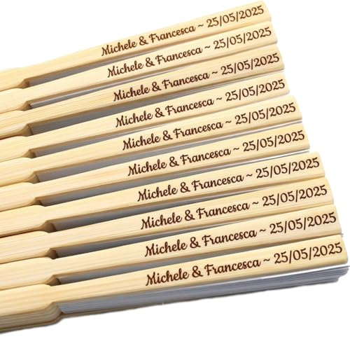 Generico 10 x Ventagli Legno Personalizzati con Incisione Laser Bomboniere Segnaposto Matrimonio Laurea Battesimo Accessorio per Cerimonia ed Eventi (15, Ventaglio)