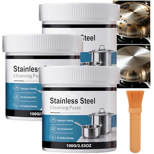 Pâte de nettoyage en acier inoxydable, nettoyant pour casseroles très résistant pour fond de casseroles, pâte puissante pour enlever les résidus brûlés pour ustensiles de cuisine (3pcs)