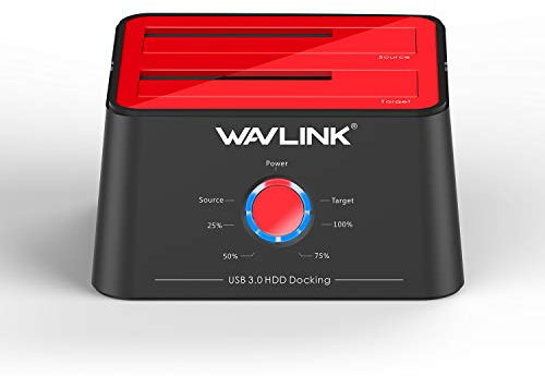WAVLINK USB 3.0 to SATA I/II/III Dual-Bay External Hard Drive Docking Station for 2.5/3.5 Inch HDD/SSD with UASP(6Gbps) /Offline Clone Duplicator Function (2x16TB), (Update, Red Product,Black Package)