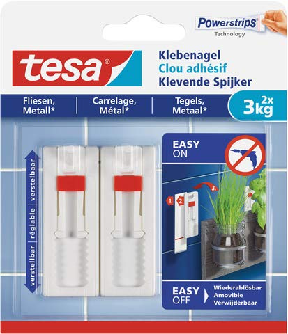 tesa® Clavos adhesivos Powerstrips de 24 x 64 mm, color blanco, 2 unidades