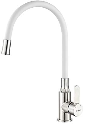 Ibergrif, M22119-3, Grifo de Cocina con Caño Giratorio Universal, Grifería para Fregadero, Acero Inoxidable Cepillado, Gris/Blanco