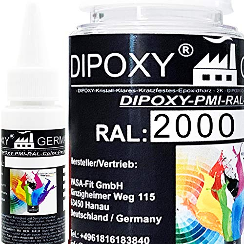 150g Dipoxy-PMI-RAL 2000 GELBORANGE Extrem hoch konzentrierte Basis Pigment Farbpaste Farbmittel für Epoxidharz, Polyesterharz, Polyurethan Systeme, Beton, Lacke, Flüssigfarbe Kunstharz Schmuck
