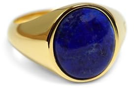 Herren Ring Gold Siegelring mit Lapis Stein blau massives 925 Sterling Silber 18k vergoldet rund poliert traditionell | Männerschmuck aus Deutschland mit Geschenkbox (68)