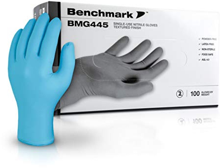 Benchmark 100 Pcs BMG445 Disposable Nitrile Gloves - Latex and Powder Free Multi-Purpose Sterile Examination Gloves (Large)