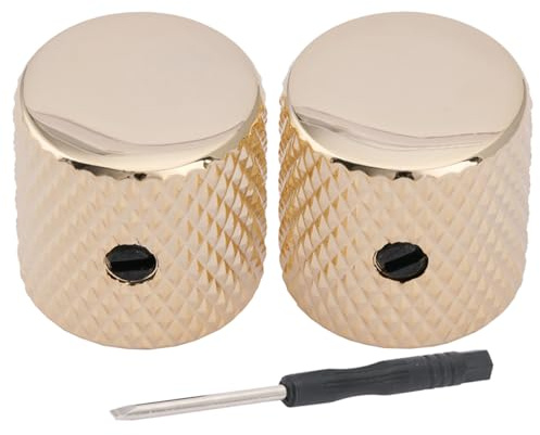 Musiclily Pro 6mm Stahl Gitarren Knöpfe Potiknöpfe Flache Oberfläche Dome Knobs mit Schraubbar für E-Gitarre Bass, Gold(2er Set)