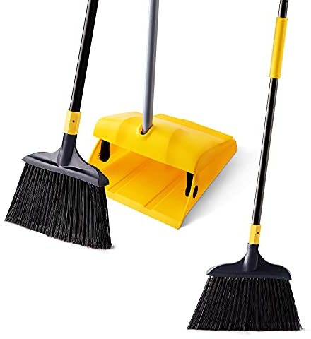 Yocada Commercial Broom and Dustpan Set with Windproof Cover Commercial Outdoor Indoor 2 Plus 1 for Courtyard Garage Lobby Mall Market Floor Home Kitchen Room Office Pet Hair Rubbish