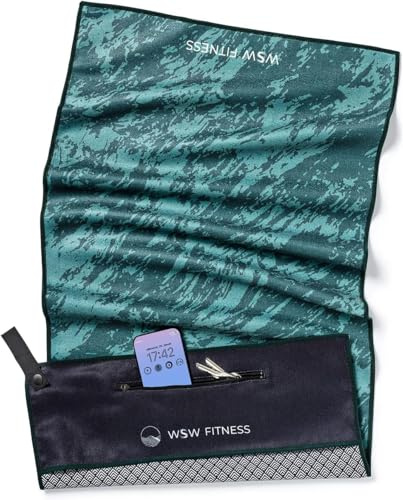 WOODSANDWAVES Fitness Handtuch 50x125 cm mit Design, Geräteüberzug, Magnetclip & Reißverschlusstasche – Sporthandtuch aus recyceltem PET für Gym – schnelltrocknend, geruchsneutral