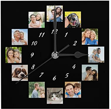 Personalisierte Foto Wanduhr, Personalisierte Quadratische Uhr mit Foto Text, Benutzerdefiniert Wanduhren mit Foto zum Küche Schlafzimmer Wohnzimmer, Jahrestag Geburtstag Hochzeits Dekorative Geschenk