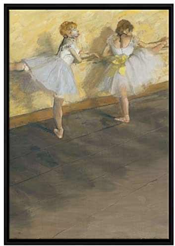 Pixxprint Edgar Degas - Tänzerinnen üben an der Stange Leinwandbild 100x70 cm im Bilderahmen, Wandbild, Schattenfugenrahmen, Kein Poster