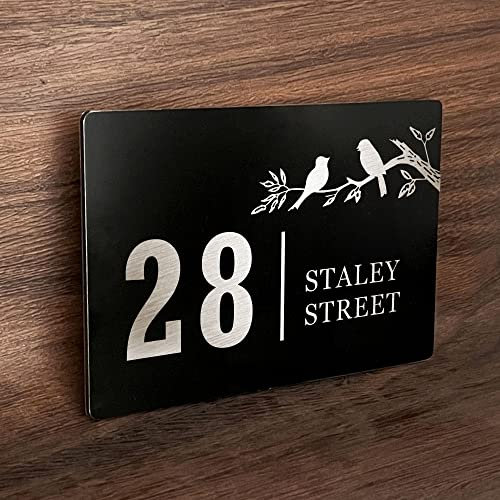 Door Number Plaques for Wall House Number Plaques Personalised House Sign Laser Engraved Black Aluminum Front Door Sign Door Plaque (Design 3)