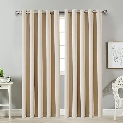 AMEHA Blackout Eyelet Curtains for Bedroom Thermal Insulated Cream Curtains 90x90 Inch Drop Room Darkening Black Out Window Curtain with Matching Tiebacks, 2 Panels