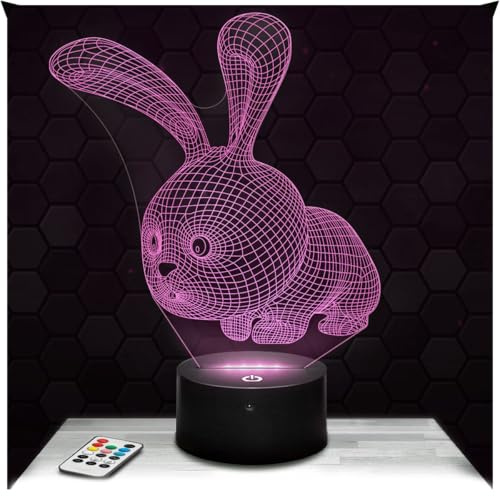 Lampephoto.fr - Lampe Süßes Kaninchen 3D Touch Nachtlicht Tier | Made in France, Sockel & Größe wählbar, dimmbar, Batterie/USB, HD-Lasergravur, Geschenk für Kinder