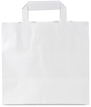 Commerline Papiertüten 250 Stück, Weiß, 26+17x25 cm | Kraftpapier Tüten Klein Mit Henkel | Tragetasche Groß Papiertragetaschen Papiertüte Papiertaschen