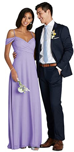 HPPEE Vestido de dama de honor para mujer, con hombros descubiertos, talla grande, vestido de fiesta de graduación con mangas, Lila, 38