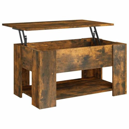 vidaXL Couchtisch Höhenverstellbar Kaffeetisch Wohnzimmertisch Beistelltisch Sofatisch mit Stauraum Räuchereiche 79x49x41cm Holzwerkstoff