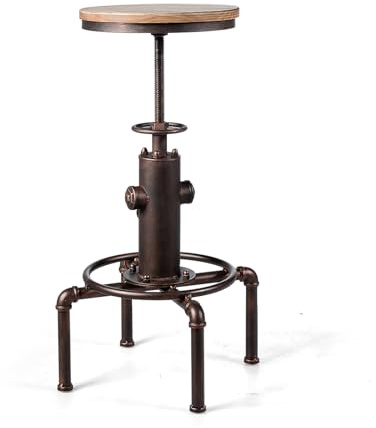 LIFEZEAL Taburete de Bar, Silla Alta giratoria de Bar de Madera, Taburete Alto Cocina con reposapiés, banquetas Cocina Ajustable 60-75cm, Estilo Industrial Vintage para Bistro, cafetería