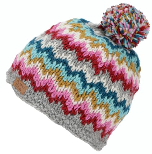 GURU SHOP Bommelmütze aus Nepal, Schurwolle, Wintermütze | Kuschelig, wasserabweisend, Unisex, Fleecefutter, komfortable Passform für Kopfumfang 56-60 cm.