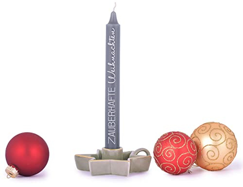 pajoma® Stabkerzen Zauberhafte Weihnachten 4er Set, Grau | Brenndauer ca. 5,5 Stunden, 20 cm lang
