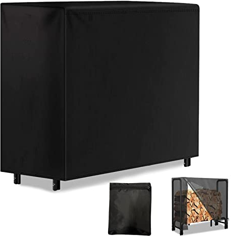 Aisny Firewood Rack Cover, 122 x 61 x 107cm Wood Storage Cover, Waterproof 420D Oxford Cover, Firewood Shelf with Wooden Shelf Cover, Large Capacity Outdoor Waterproof for Firewood Shelter