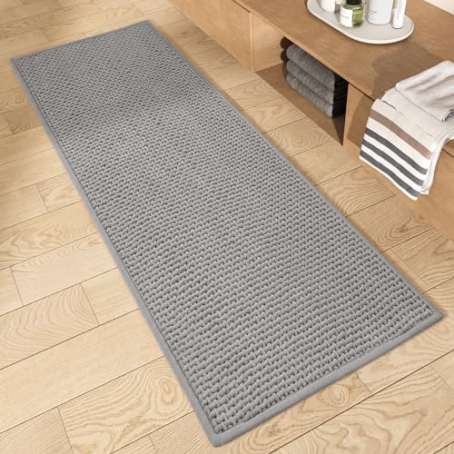 Color G Badteppich rutschfest Waschbar 50 x 120 cm, Weich Chenille Badezimmerteppich Super Saugfähig Badematte rutschfest Maschinenwaschbar Badvorleger für Dusche, Badezimmer, Badewanne - Grau