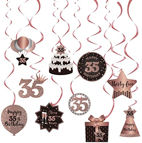 Happy 35th Birthday Party Hängende Wirbel Bachläufe Deckendekorationen, Feier 35 Folie hängende Wirbel mit Aussparungen für 35 Jahre alt Rose Gold Geburtstag Party Dekorationen Supplies