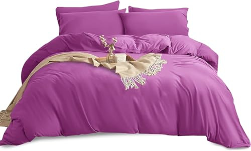 Yorkshire Bedding Single Duvet Cover Set - Soft & Breathable Brushed Microfibre Plain Duvet Cover with Pillow case - Button Closure Quilt Cover Bed Set – Purple