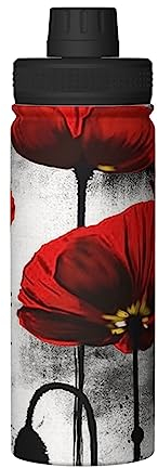 Belle bouteille d'eau isotherme à encre de fleur de coquelicot de 532,3 ml, idéale pour le travail, la gym, le sport, les voyages
