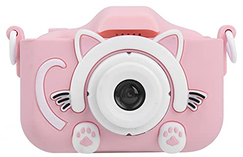 Kinderkamera, 2400W Kinderkamera 2 Zoll Bildschirm, Vorne Hinten Aufnehmen von Bildern, Lustige Kamerageschenke Zum Erkunden der Welt mit Anti-Lost-Seil (Rosa)