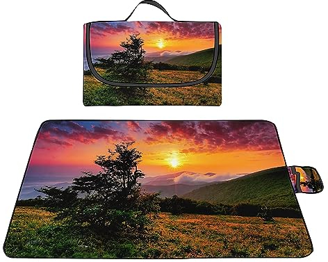 Picknickdecke 200x300cm,XXL Picknickdecke mit Wasserdichter Unterseite,Outdoor Stranddecke Sandfrei,mit Tragegriff Picnic Blanket für Camping,Strand,Familie,Konzerte Sonnenuntergang Berglandschaft