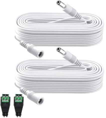 Lonnky 3 Meter 5.5 x 2.1 mm DC Verlängerungskabel Mit Weiblichem 12V DC Stromstecker Für LED Lichtstreifen, CCTV, Sicherheitskamera - 2 Pack Weiß