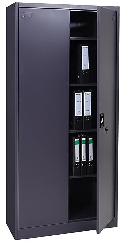 Mendler Aktenschrank HWC-H17 2 Türen abschließbar - 185x90x40cm dunkelgrau | Stahlschrank, Büroschrank, Schrank, Metall
