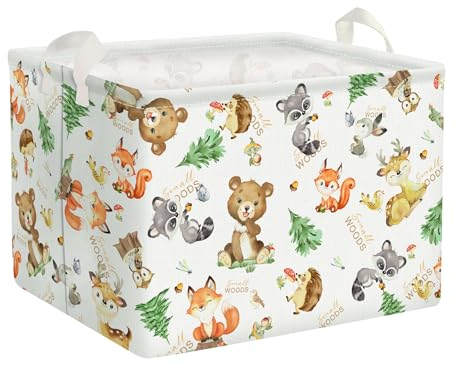 Clastyle Cajas de Almacenaje Cubo Lindo Animales Forestales Oso Zorro Ardilla Cesta para Guardar Ropa Juguetes Blanco Libro Rectangular para Aulas Jardín Infancia, 36L
