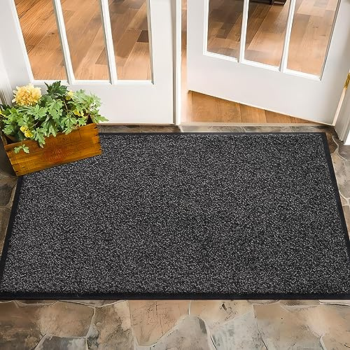 Mibao Fußmatte für den Innen- und Außenbereich, 61 x 91 cm, schwarz-grau, sehr strapazierfähig, rutschfest, Schuhabstreifer, super saugfähige Fußmatte | Schmutzfangmatte 60x90cm - extrem rutschfeste Fussmatte innen & aussen - Türmatte für die Haustür, auch outdoor