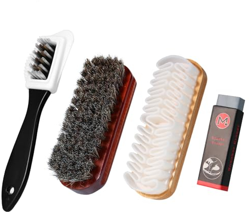LUBOXIN 4 PCS Suede Brush for Shoes, Nubuck Brush Horsehair Shoe Brush Hard-Wearing Crepe Brushes Multifunctional Nubuck Suede Cleaner Kit with Eraser for Boot Leather Cleaning
