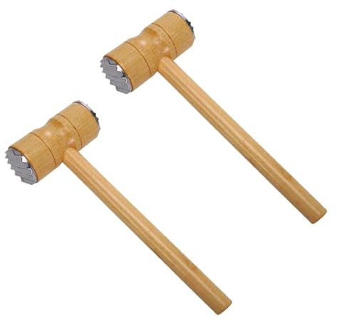 RORPOIR Doppelseitiger Fleischhammer Holz 2 Stück Fleischklopfer mit Edelstahlkopf Zarter Küchenhammer für Steak Schweinefleisch Hähnchen Ergonomisch Küchenbedarf