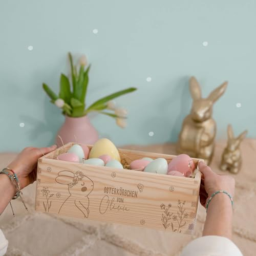 Personalisiertes Osterkörbchen - Osterkiste mit Namen - Osterkörbchen Wunschgravur hellomini - Osterdeko - Geschenk Ostern (Hase L)